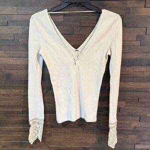 Free People grey baby green  V-Neck Women's Top